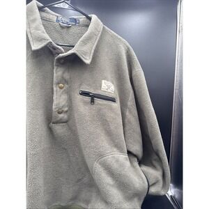 Polo Ralph Lauren Sportsman Fleece Pullover  L Olive Army Green VTG Deer 90s EUC